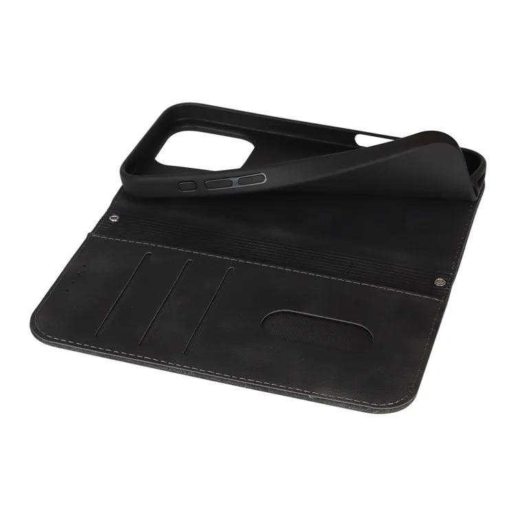 For iPhone 16 Pro Max Stand Case Magnetic Closure Skin Touch Leather Flip Phone Cover with Wallet - Black