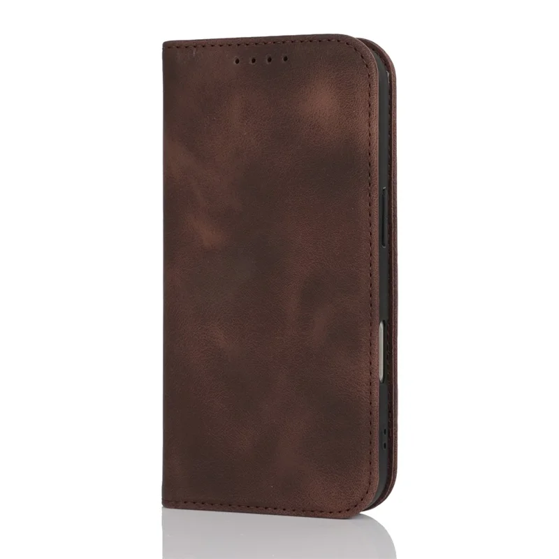 For iPhone 16 Pro Max Stand Case Magnetic Closure Skin Touch Leather Flip Phone Cover with Wallet - Coffee