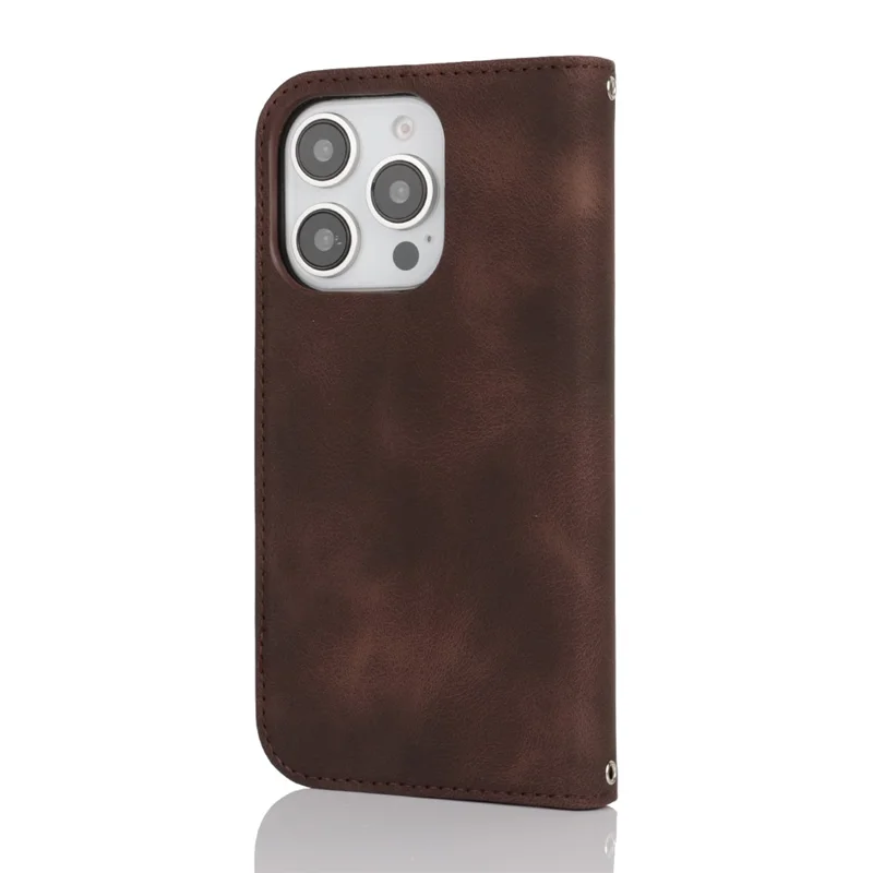 For iPhone 16 Pro Max Stand Case Magnetic Closure Skin Touch Leather Flip Phone Cover with Wallet - Coffee