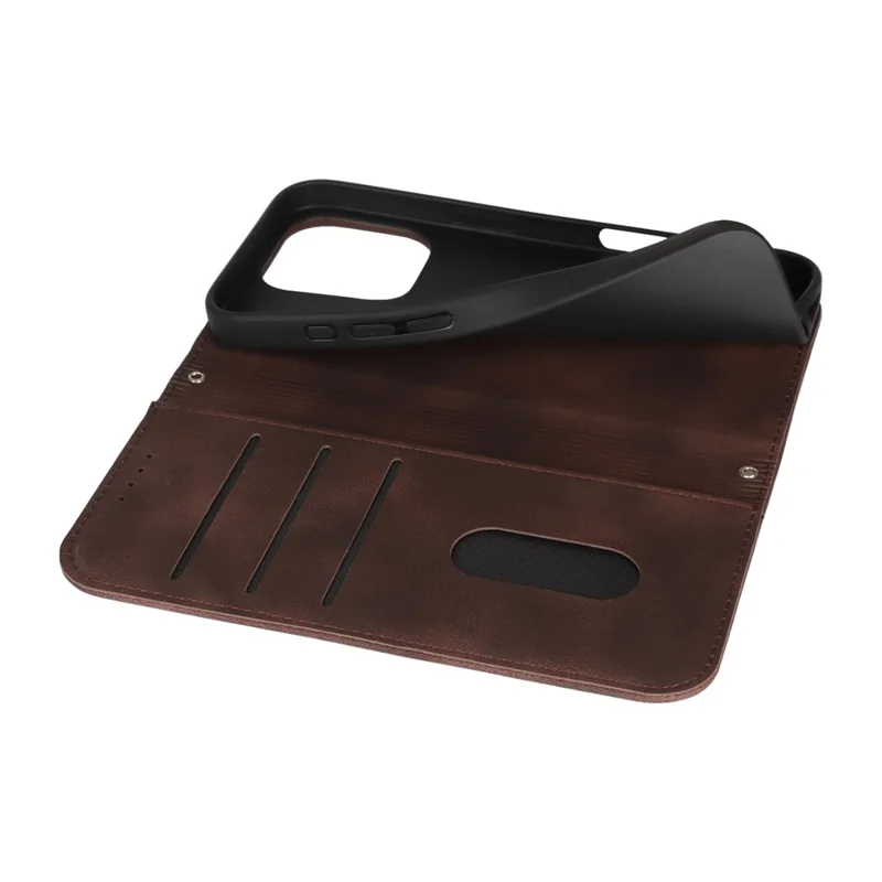 For iPhone 16 Pro Max Stand Case Magnetic Closure Skin Touch Leather Flip Phone Cover with Wallet - Coffee