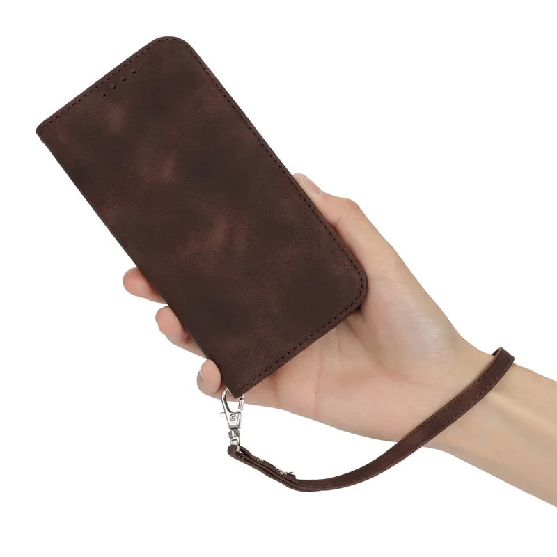 For iPhone 16 Pro Max Stand Case Magnetic Closure Skin Touch Leather Flip Phone Cover with Wallet - Coffee
