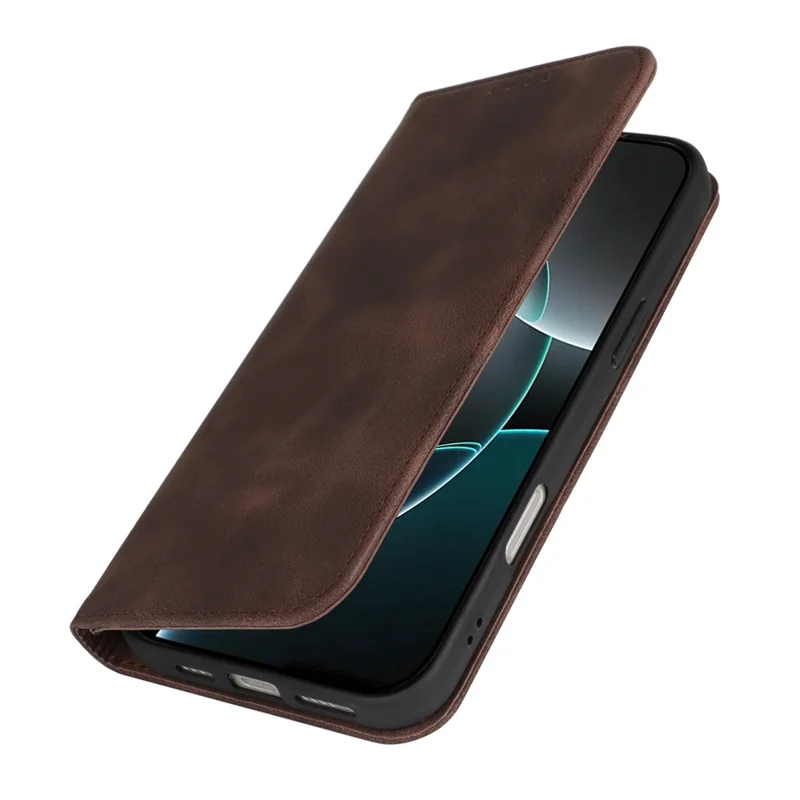 For iPhone 16 Pro Max Stand Case Magnetic Closure Skin Touch Leather Flip Phone Cover with Wallet - Coffee