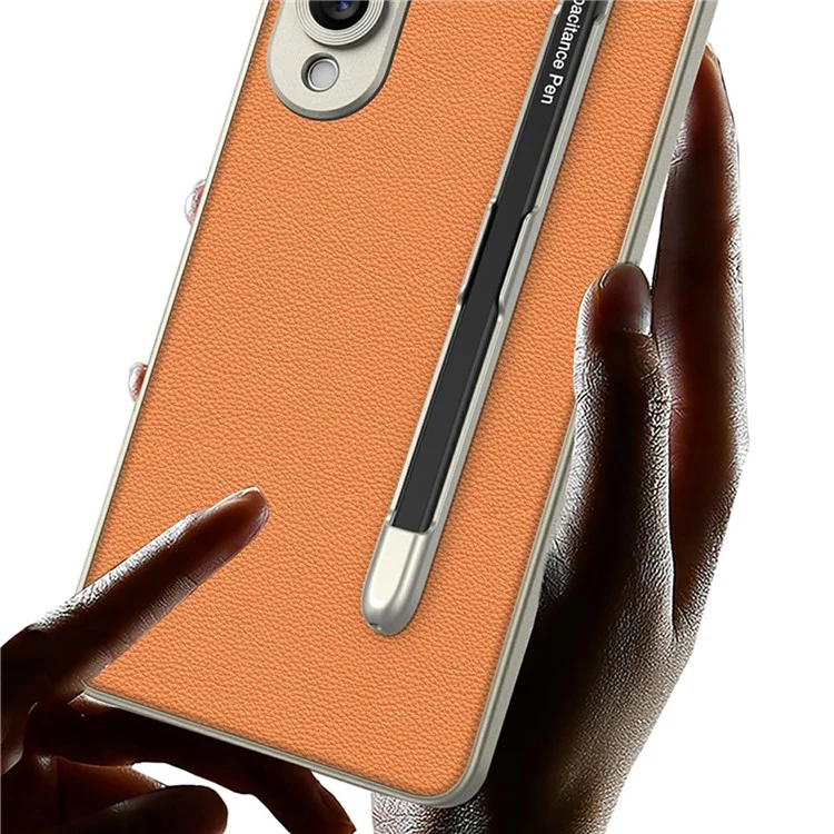 For Samsung Galaxy S25 Edge Case Skin-Touch PU Leather + PC Phone Cover with Stylus - Carbon Fiber Texture