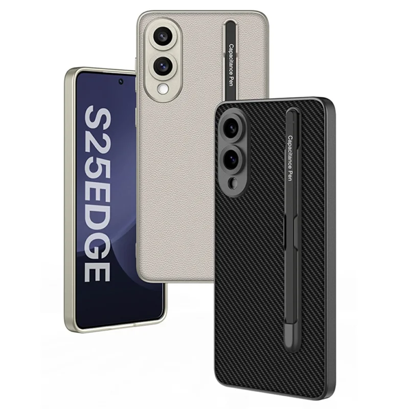 For Samsung Galaxy S25 Edge Case Skin-Touch PU Leather + PC Phone Cover with Stylus - Titanium Black