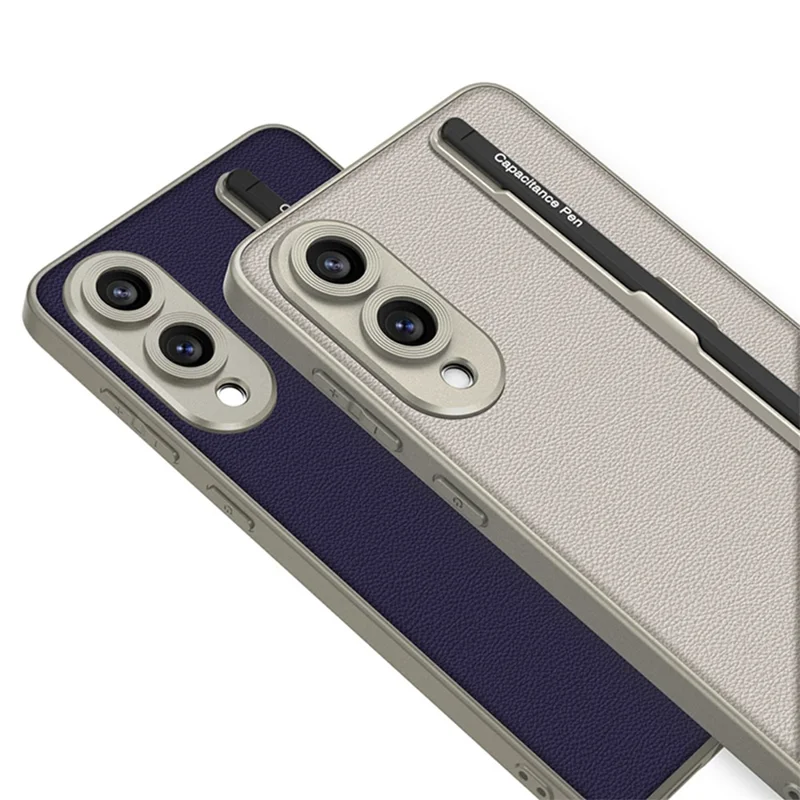 For Samsung Galaxy S25 Edge Case Skin-Touch PU Leather + PC Phone Cover with Stylus - Titanium Black