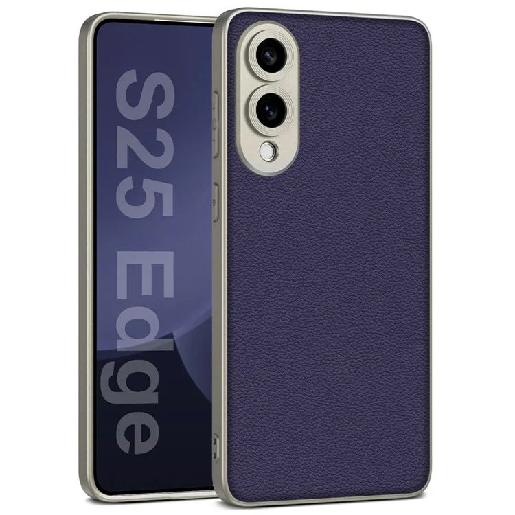 Für Samsung Galaxy S25 Edge Hülle Metall Soft-Touch PU-Leder + PC Handyhülle - Dunkelviolett