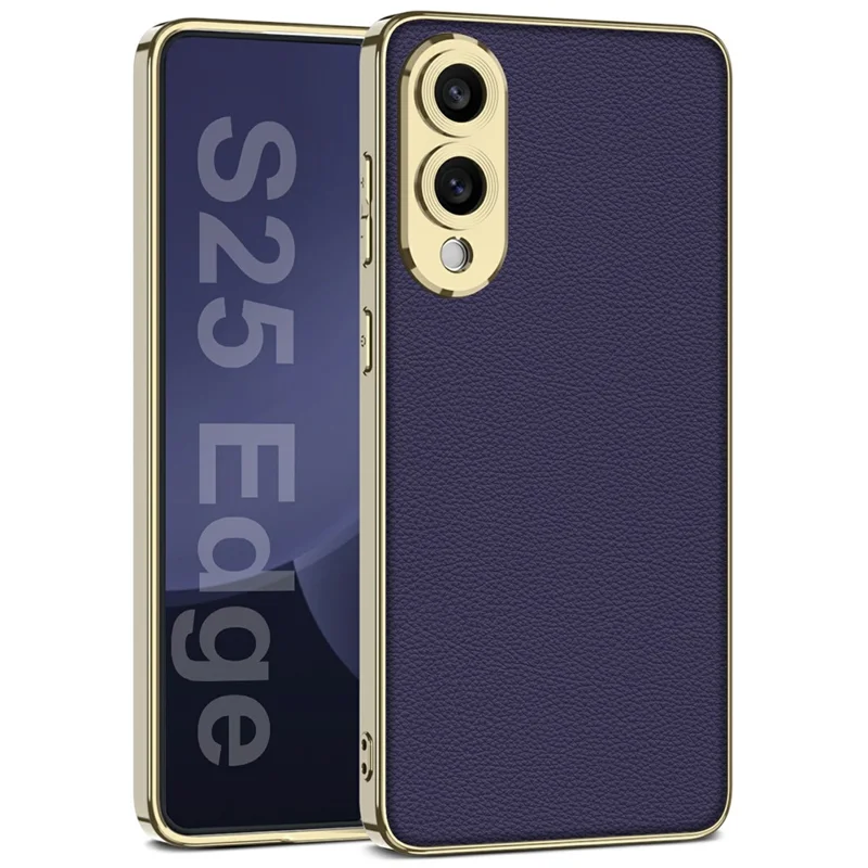 For Samsung Galaxy S25 Edge Case Skin-Touch PU Leather + PC Electroplated Phone Cover - Dark Purple