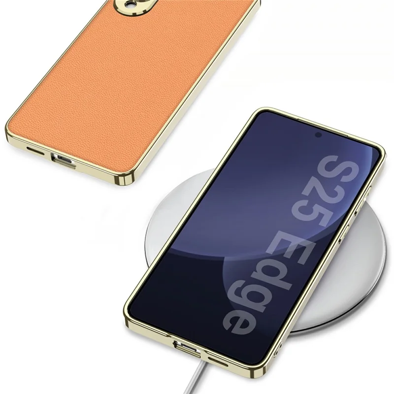 For Samsung Galaxy S25 Edge Case Skin-Touch PU Leather + PC Electroplated Phone Cover - Dark Purple