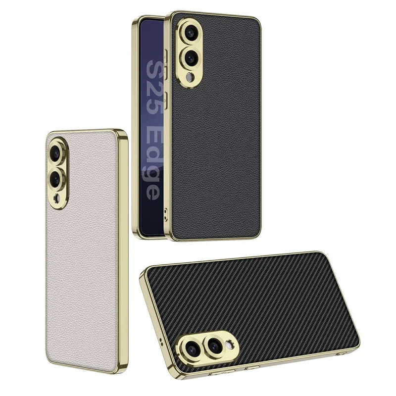 For Samsung Galaxy S25 Edge Case Skin-Touch PU Leather + PC Electroplated Phone Cover - Dark Purple