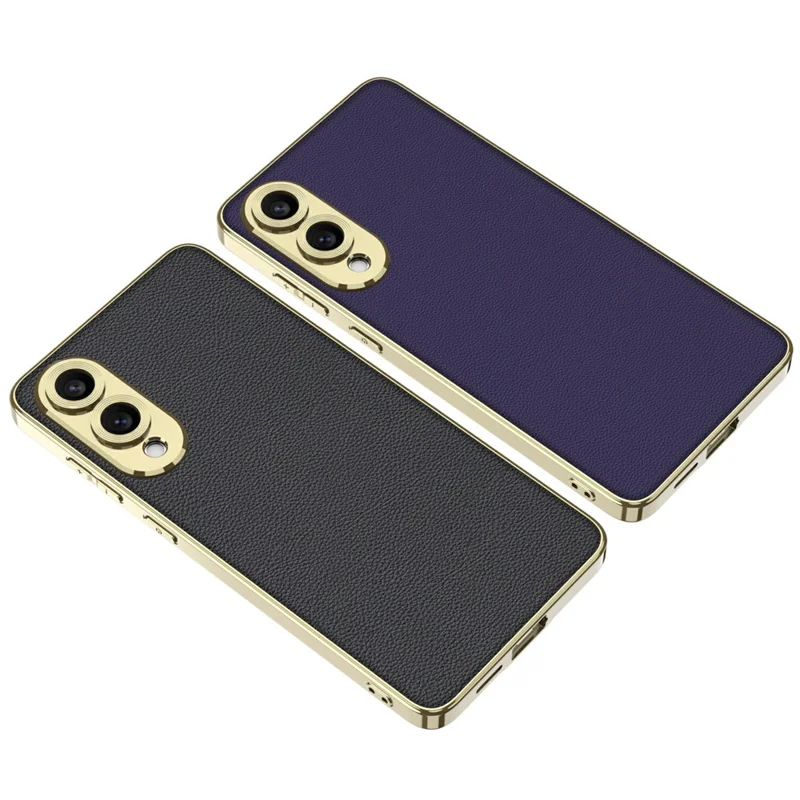 For Samsung Galaxy S25 Edge Case Skin-Touch PU Leather + PC Electroplated Phone Cover - Dark Purple