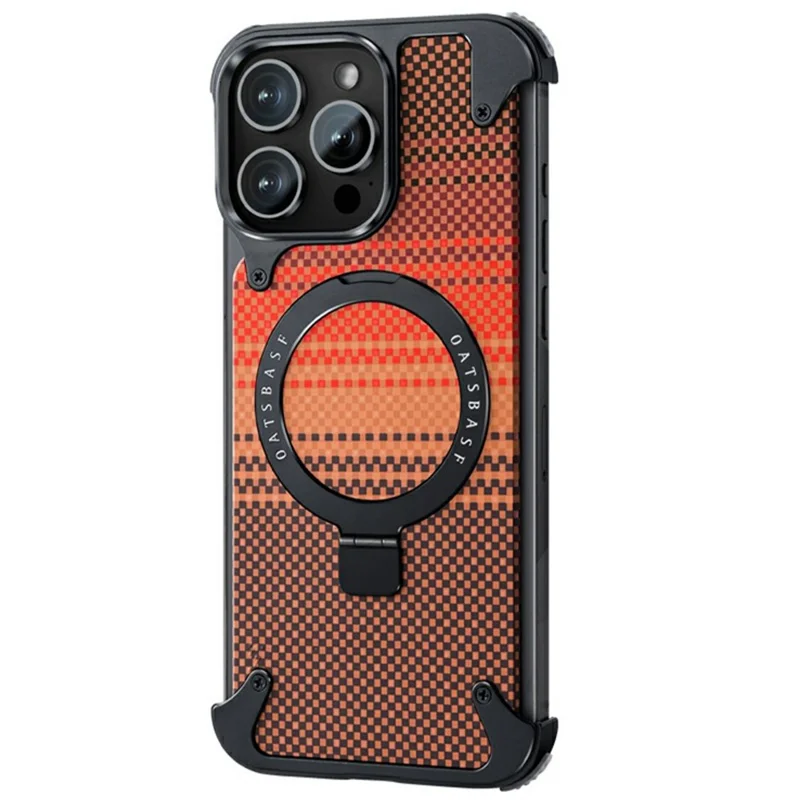 For iPhone 16 Pro Magnetic Case Aramid Fiber Borderless Phone Cover with Rotatable Kickstand - Black
