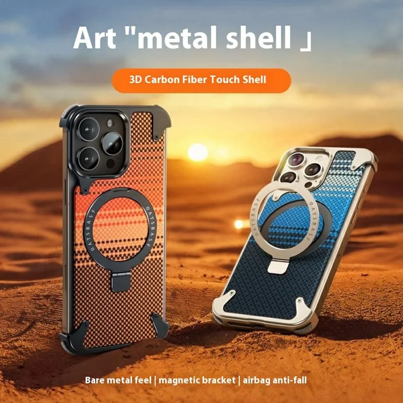 For iPhone 16 Pro Magnetic Case Aramid Fiber Borderless Phone Cover with Rotatable Kickstand - Black