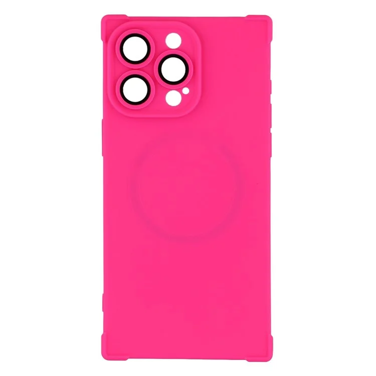 For iPhone 15 Pro Max Case Compatible with MagSafe Straight Edge TPU Phone Cover with Camera Lens Protector - Rose