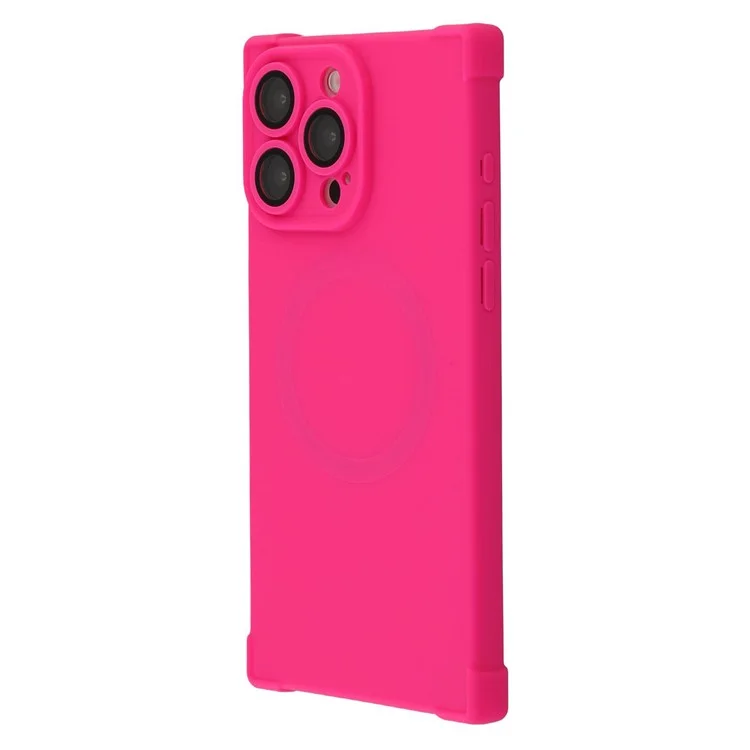 For iPhone 15 Pro Max Case Compatible with MagSafe Straight Edge TPU Phone Cover with Camera Lens Protector - Rose