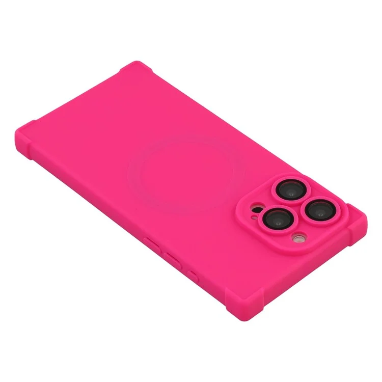 For iPhone 15 Pro Max Case Compatible with MagSafe Straight Edge TPU Phone Cover with Camera Lens Protector - Rose