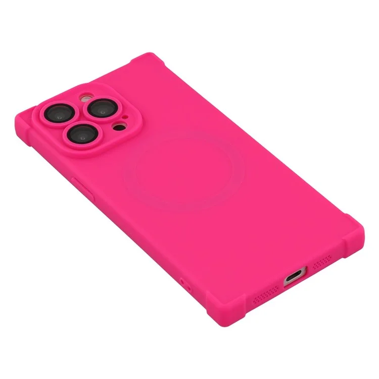 For iPhone 15 Pro Max Case Compatible with MagSafe Straight Edge TPU Phone Cover with Camera Lens Protector - Rose