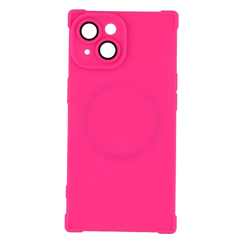 For iPhone 15 Case Compatible with MagSafe Straight Edge TPU Phone Cover with Camera Lens Protector - Rose
