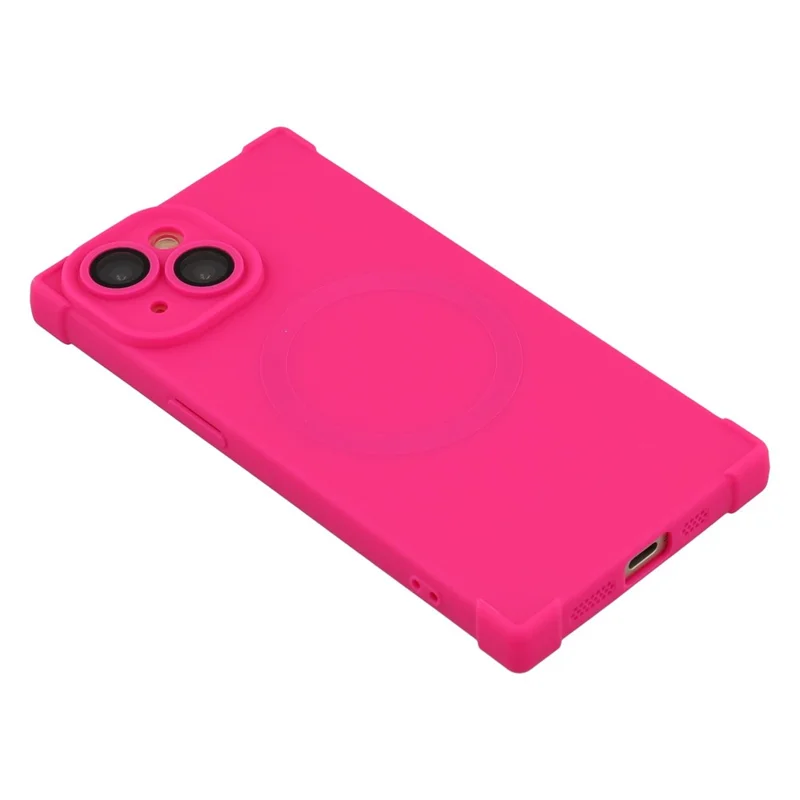 For iPhone 15 Case Compatible with MagSafe Straight Edge TPU Phone Cover with Camera Lens Protector - Rose