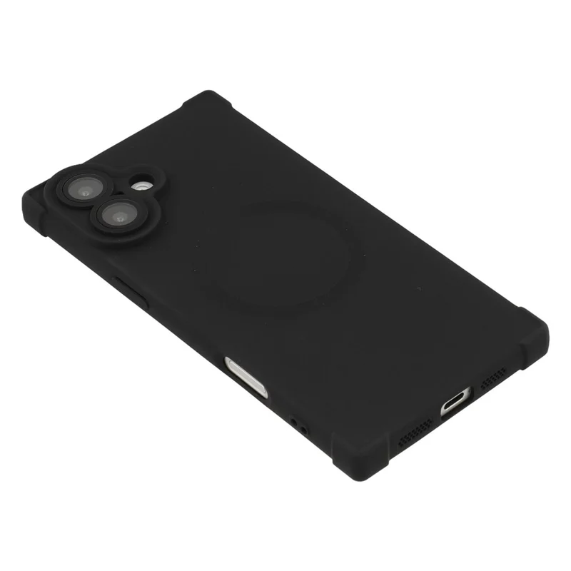 For iPhone 16 Case Compatible with MagSafe Straight Edge TPU Phone Cover with Camera Lens Protector - Black