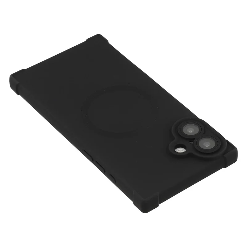 For iPhone 16 Case Compatible with MagSafe Straight Edge TPU Phone Cover with Camera Lens Protector - Black
