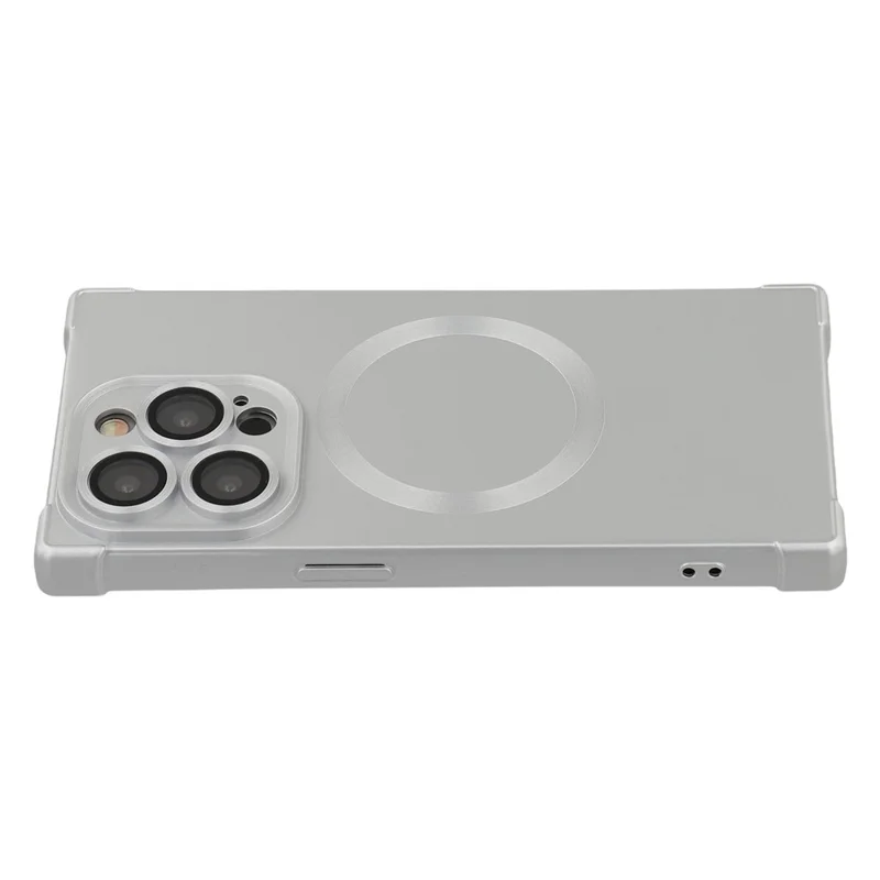 For iPhone 14 Pro Max Case Compatible with MagSafe Straight Edge TPU Phone Cover with Camera Lens Protector - Silver