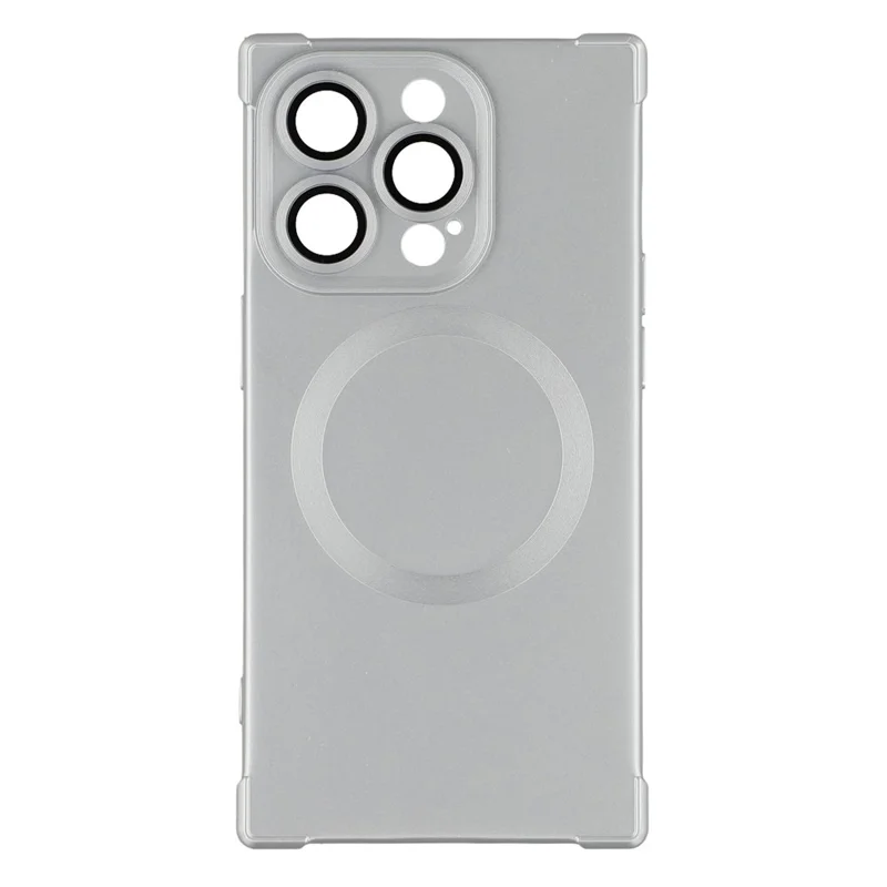 For iPhone 14 Pro Max Case Compatible with MagSafe Straight Edge TPU Phone Cover with Camera Lens Protector - Silver