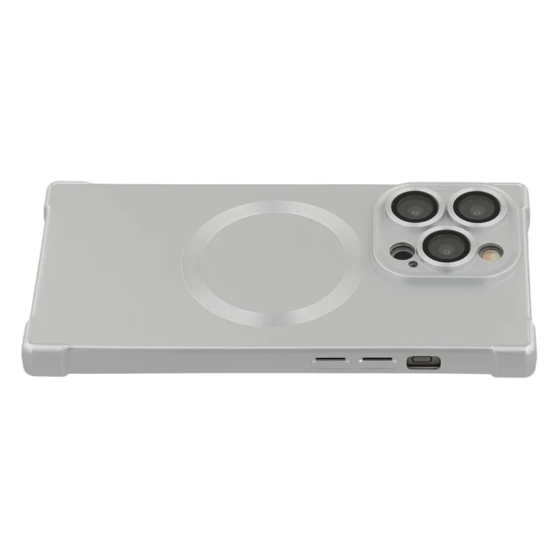 For iPhone 14 Pro Max Case Compatible with MagSafe Straight Edge TPU Phone Cover with Camera Lens Protector - Silver