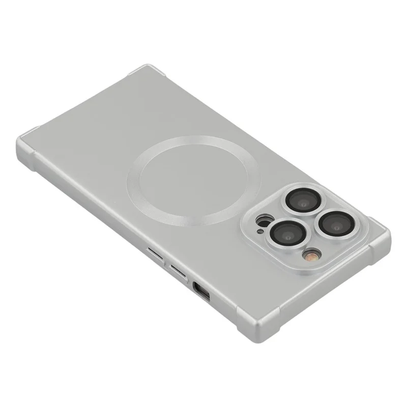 For iPhone 14 Pro Max Case Compatible with MagSafe Straight Edge TPU Phone Cover with Camera Lens Protector - Silver