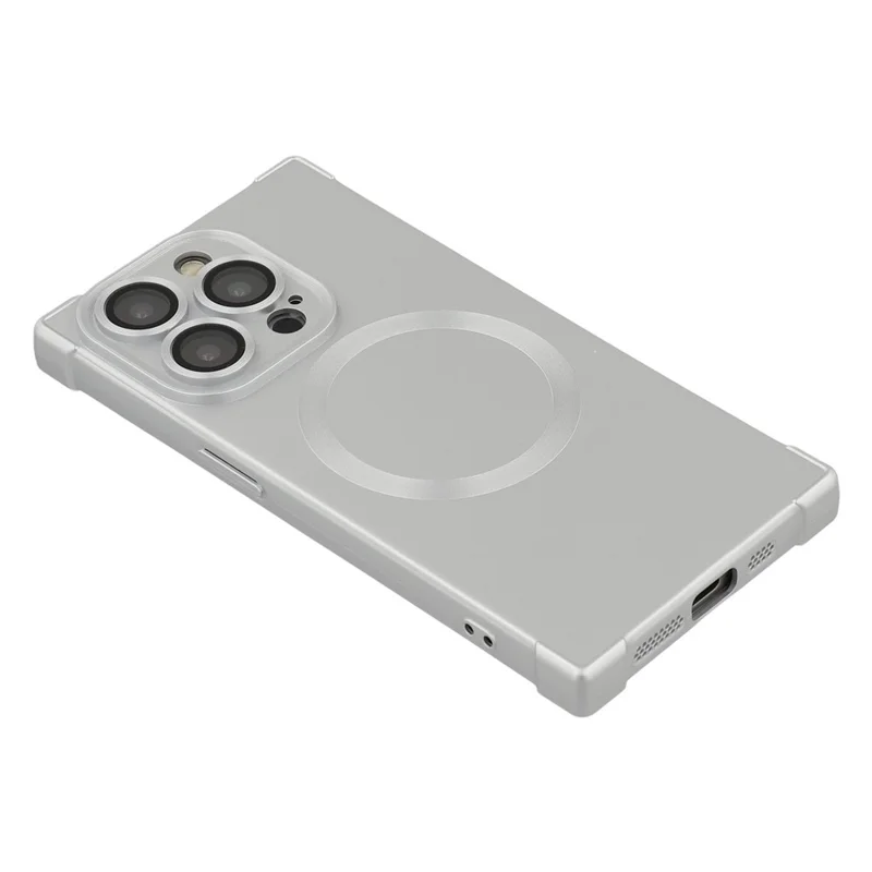 For iPhone 14 Pro Max Case Compatible with MagSafe Straight Edge TPU Phone Cover with Camera Lens Protector - Silver