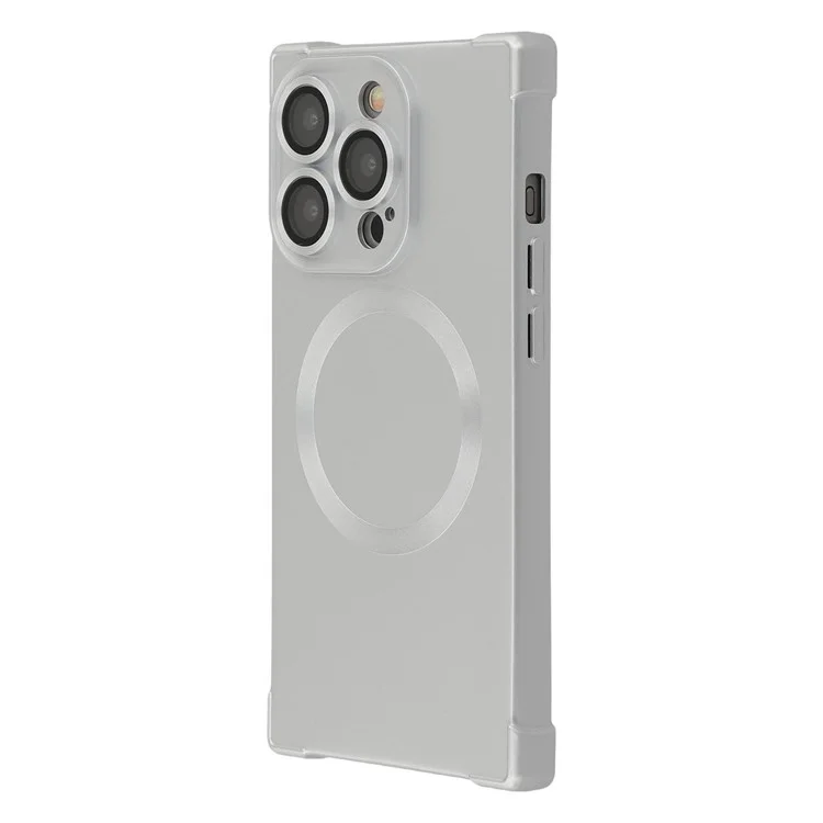 For iPhone 14 Pro Case Compatible with MagSafe Straight Edge TPU Phone Cover with Camera Lens Protector - Silver