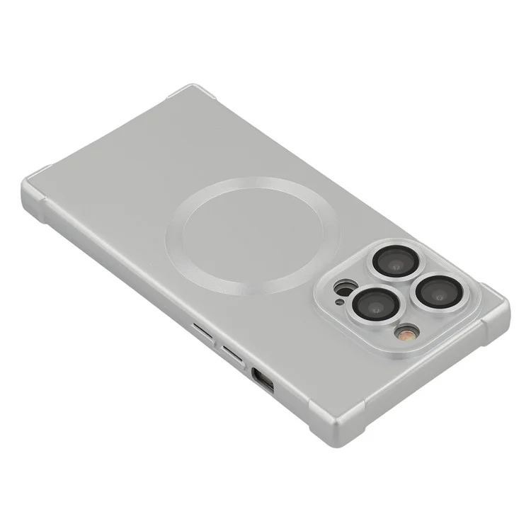 For iPhone 14 Pro Case Compatible with MagSafe Straight Edge TPU Phone Cover with Camera Lens Protector - Silver