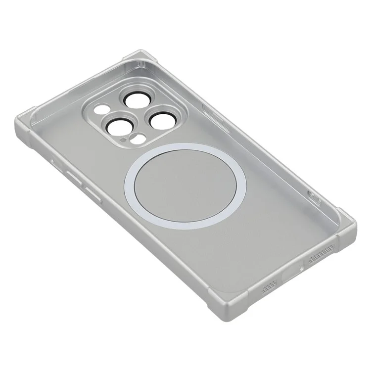 For iPhone 14 Pro Case Compatible with MagSafe Straight Edge TPU Phone Cover with Camera Lens Protector - Silver