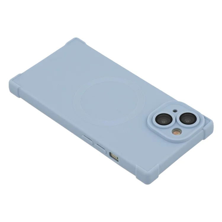 Funda para iPhone 13 Compatible con MagSafe, Borde Recto, Carcasa de TPU con Protector de Lente de Cámara - Azul