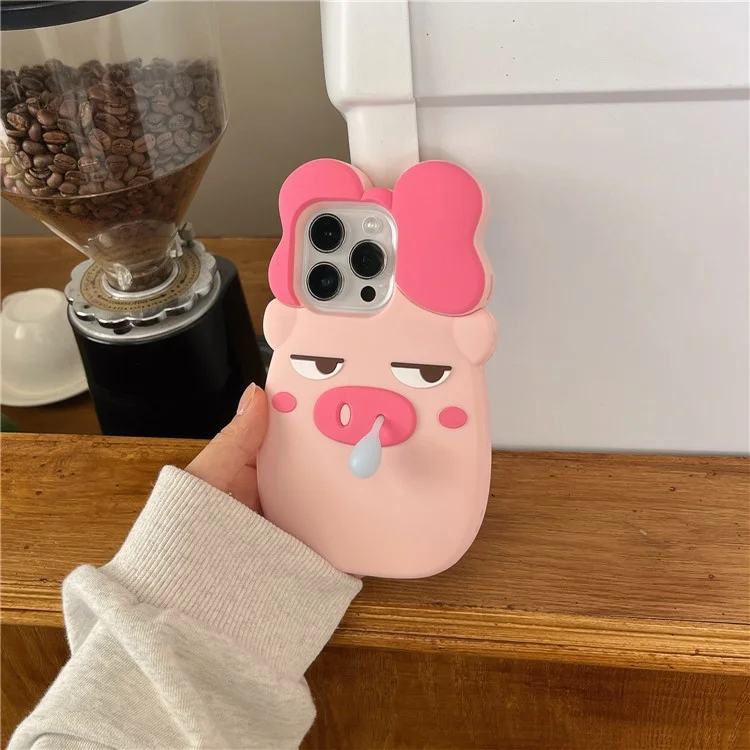 Чехол для iPhone 16 Pro из силикона с милым дизайном в виде забавной свинки, противоударный, для задней крышки телефона