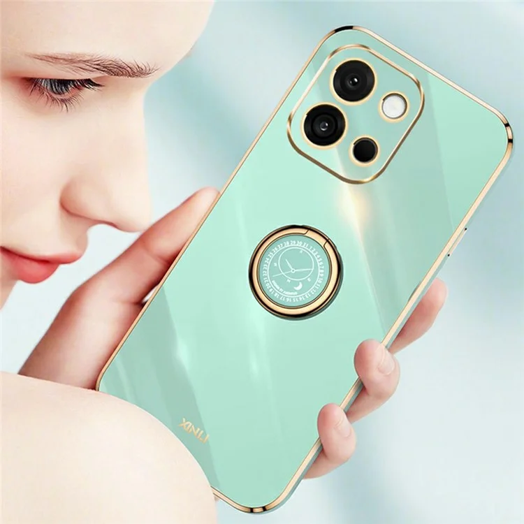 XINLI For OnePlus 13T 5G Case Ring Kickstand Electroplating TPU Phone Cover - Cyan