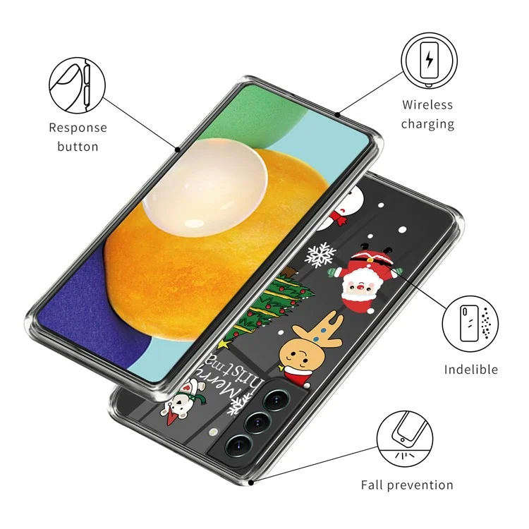 For Samsung Galaxy S22 5G Christmas Pattern Printing TPU Case Anti-drop Protective Xmas Phone Cover - Christmas Cartoon