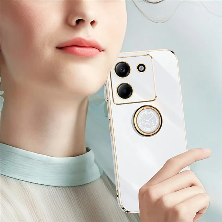 XINLI For Xiaomi Poco M7 Pro 5G Case Ring Kickstand Electroplating TPU Phone Cover - Cyan