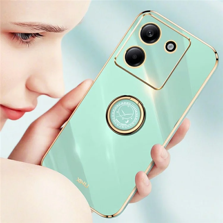 XINLI For Xiaomi Poco M7 Pro 5G Case Ring Kickstand Electroplating TPU Phone Cover - Cyan