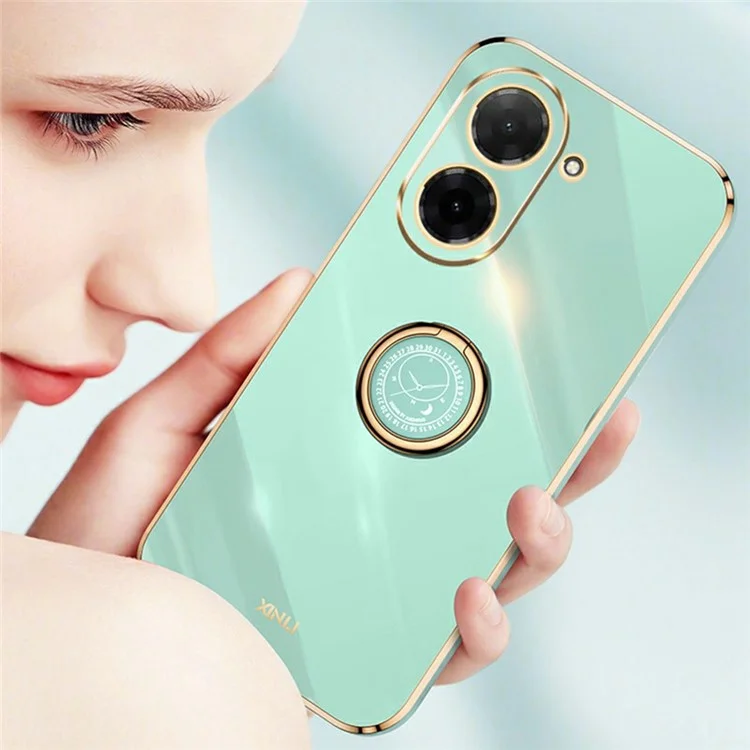 XINLI For Xiaomi Redmi A5 4G (171.7mm)  /  Poco C71 4G Case Ring Kickstand Electroplating TPU Phone Cover - Cyan