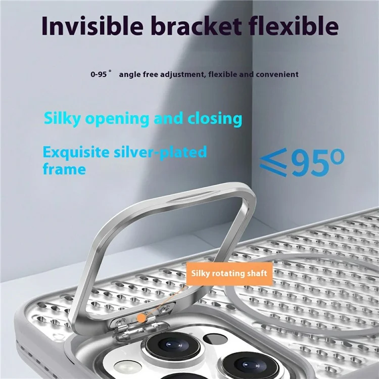 For iPhone 16 Pro Magnetic Case PC TPU Back Cover Hollow Design with Lens Kickstand - Grey