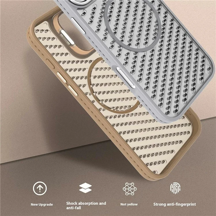 For iPhone 16 Pro Magnetic Case PC TPU Back Cover Hollow Design with Lens Kickstand - Grey