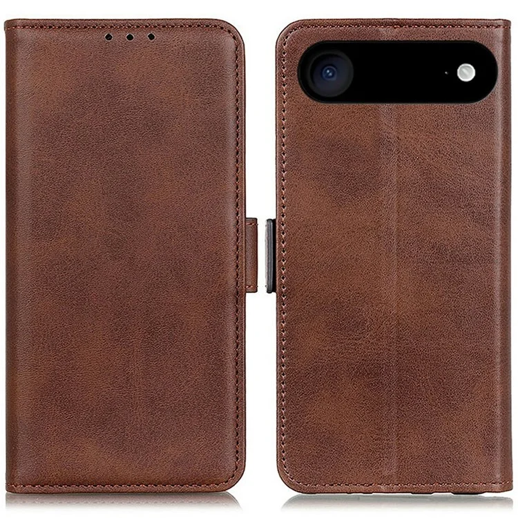 For iPhone 17 Air Case Stand Cowhide Texture PU Leather Phone Cover - Brown