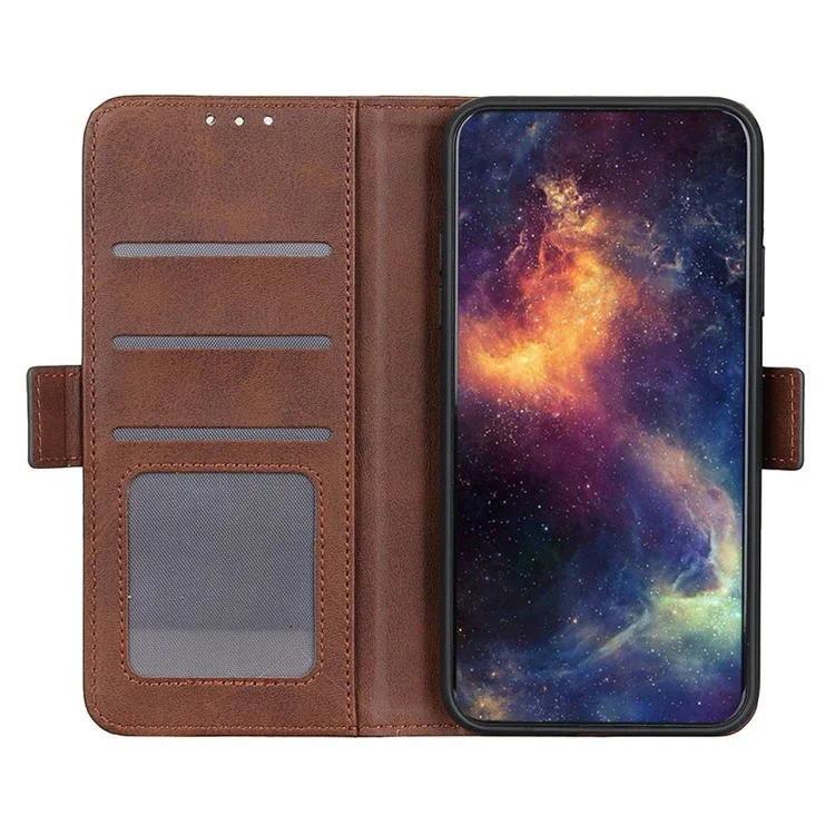 For iPhone 17 Air Case Stand Cowhide Texture PU Leather Phone Cover - Brown