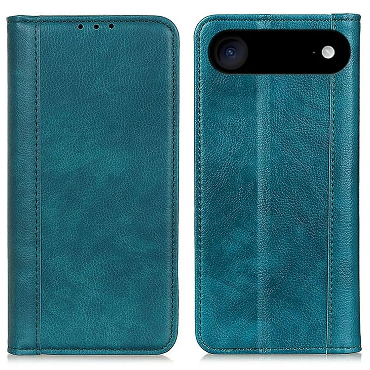 For iPhone 17 Air Stand Case Split Leather Litchi Texture Wallet Phone Cover - Green