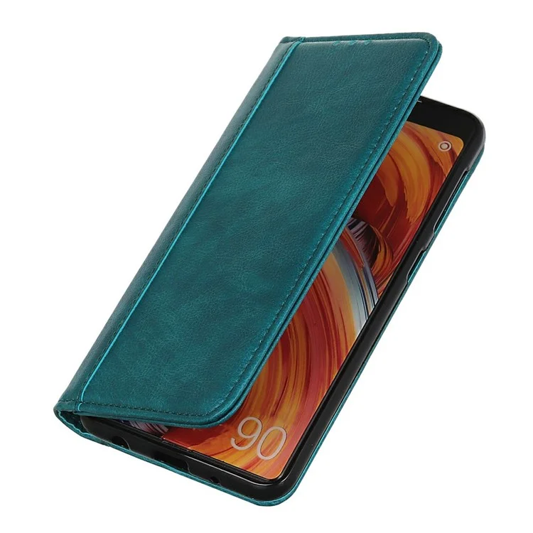 For iPhone 17 Air Stand Case Split Leather Litchi Texture Wallet Phone Cover - Green