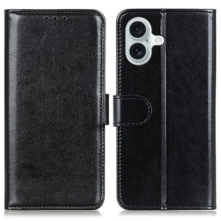 Cover per iPhone 17 con Texture Crazy Horse in Pelle PU con Supporto Telefono - Nero