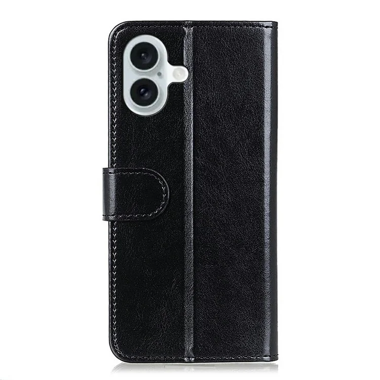 Cover per iPhone 17 con Texture Crazy Horse in Pelle PU con Supporto Telefono - Nero