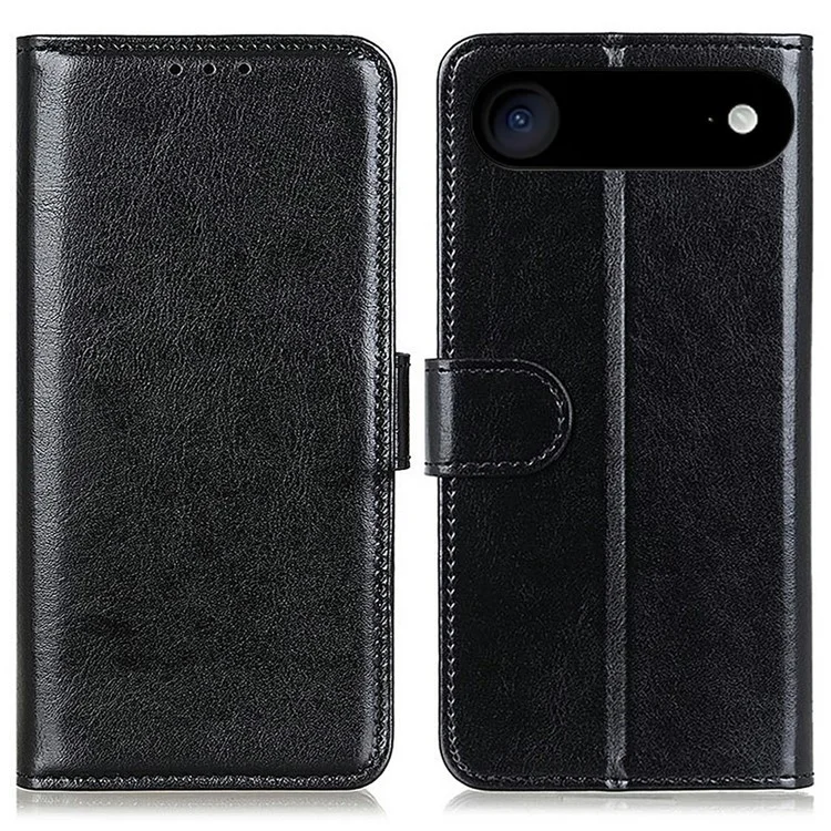 For iPhone 17 Air Case Crazy Horse Texture PU Leather Phone Stand Cover - Black