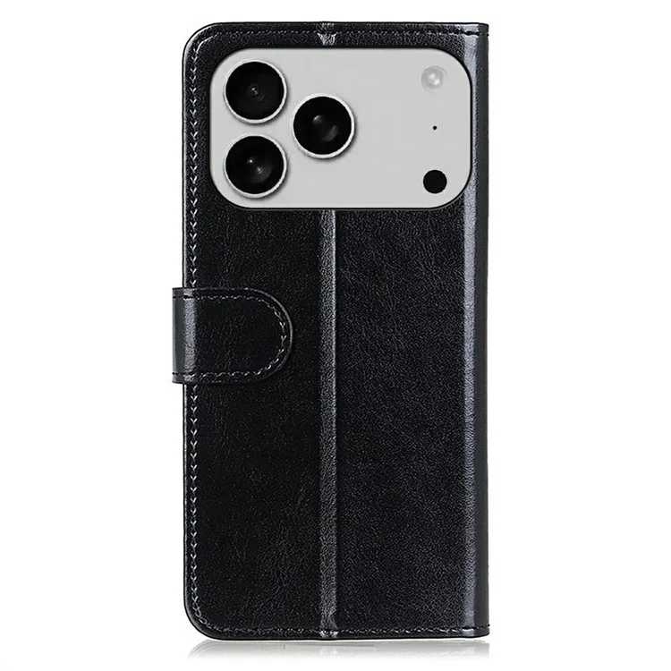 Чехол для iPhone 17 Pro Max с текстурой crazy horse из искусственной кожи с подставкой - Черный