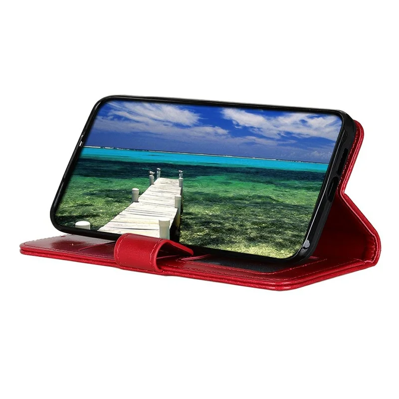 For iPhone 18 Pro Max / 17 Pro Max Case Crazy Horse Texture PU Leather Phone Stand Cover - Red